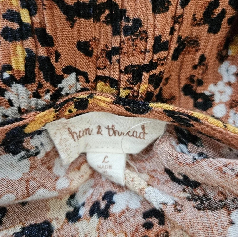 Hem & Thread Womens Cheetah Floral‎ Print Long Sleeve V Neck Ruffle Dress L - Picture 7 of 9
